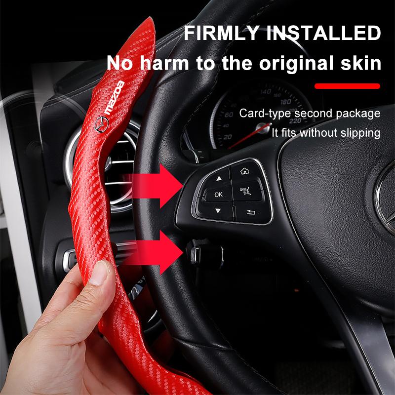2pcs Carbon Fiber Non-Slip Steering Wheel Cover Car Accessories For Mazda 3 6 CX5 2 CX3 CX9 MX5 RX8 Axela Demio MS CX5 2 Axela Demio Atenza MS GJI GH