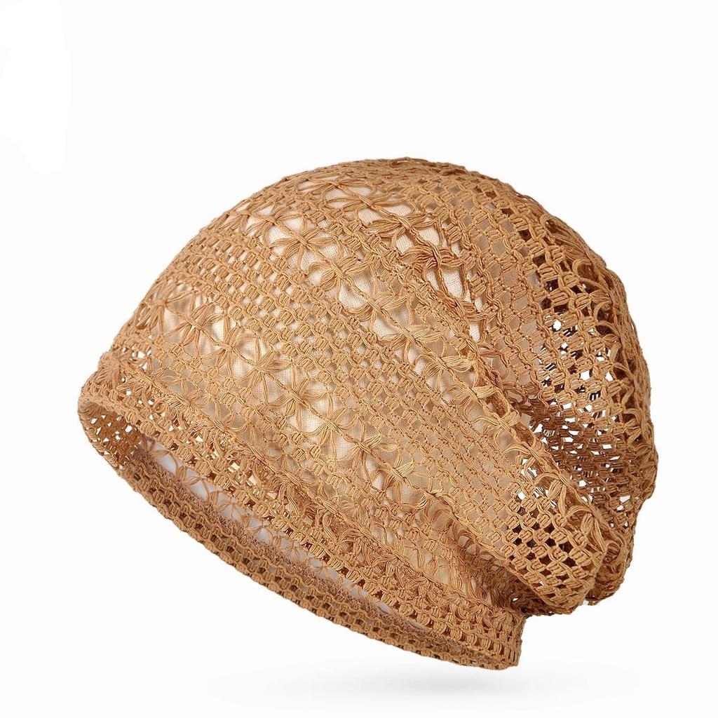 Women's Lightweight Handmade Hollow Crochet Head-Wrapping Hat Casual Breathable Fashion Versatile Lace Woven Slouchy Pull-On Hat