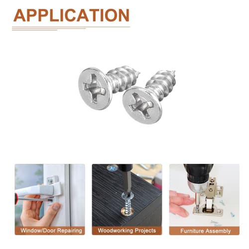 DTGN 100pcs M4x10mm Flat Head Wood Screws, 304 Stainless Steel Cross Head Self-Adhesive Nails - Ideal for Woodworking and Furniture - Silver