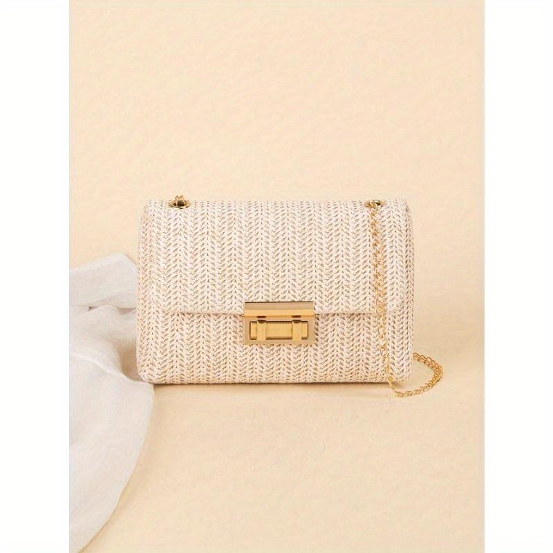 Chain Shoulder Bag Women's Small Square Woven Colorful Bag, Spring/Summer Casual Beach Bag for Women Large Capacity