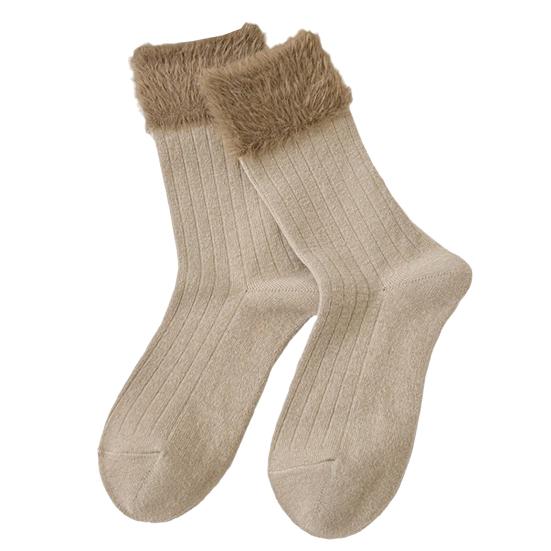 

Women Color-Block Boot Socks Thick Warm Casual Socks with Fuzzy Cuffs Winter Crew Socks хаки