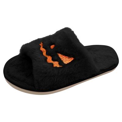 Women's Slippers Halloween Pumpkin Slippers Indoor Plush Open Toe Plush Warm Flat Slippers Non Slip Slipper Socks for Women