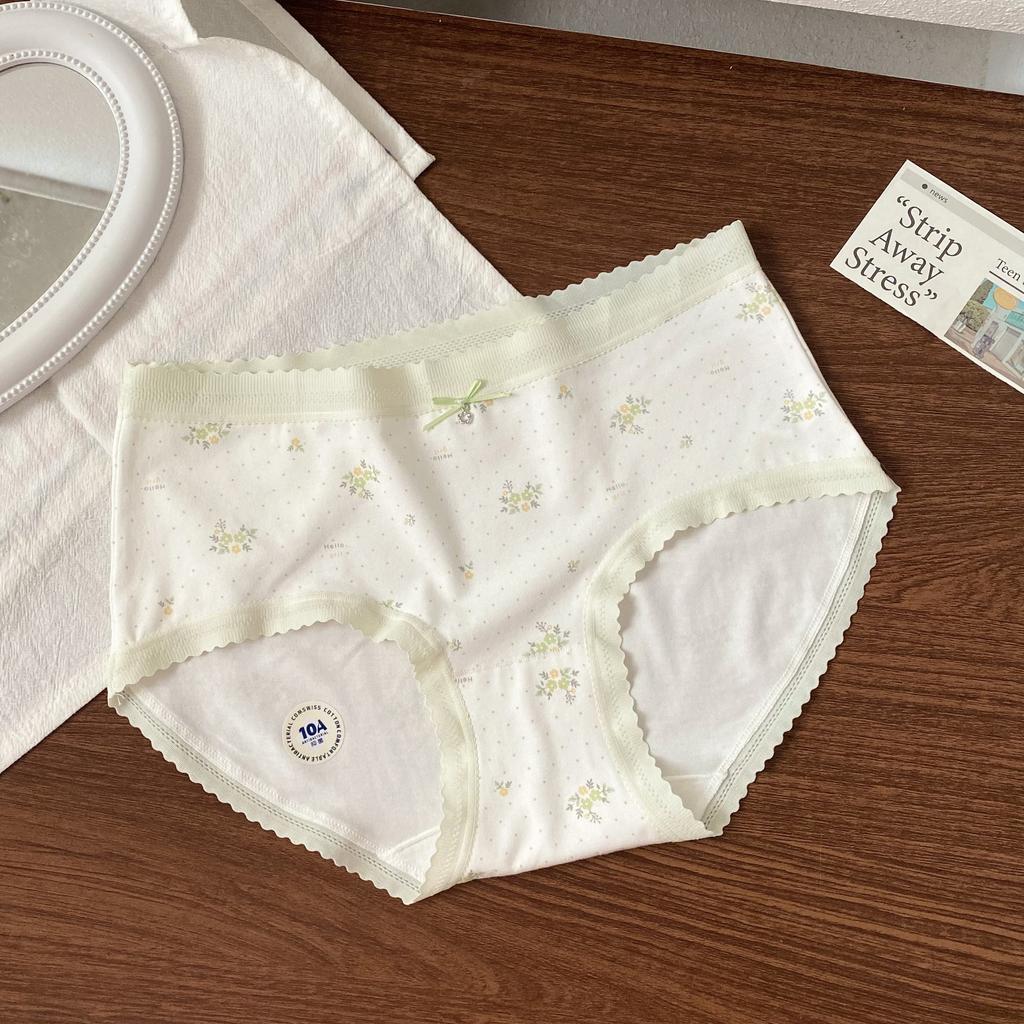 Female Spring Cotton Sweet Printed Skin Friendly Breathable 10A Antibacterial Crotch Wrapped Waist Triangle Briefs
