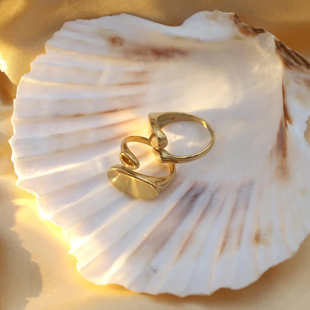 European & American INS Style Irregular Glossy 18k Gold Titanium Steel Ring - Non-fading Niche Design