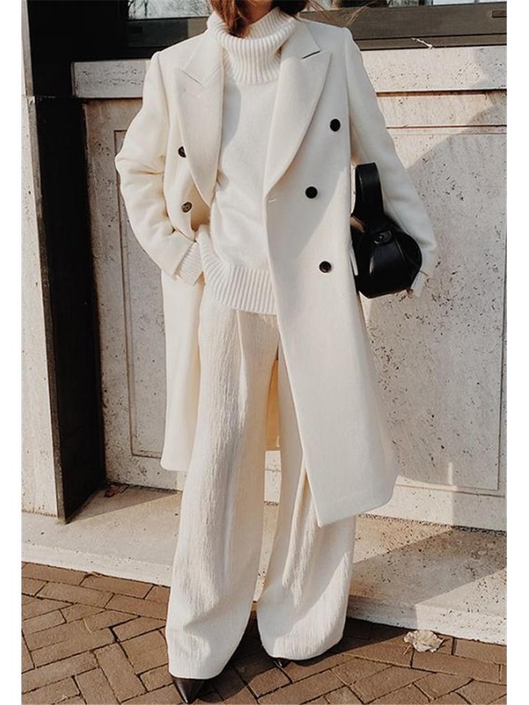 2026 Autumn/Winter Women's Double-Breasted Slim Fit Long Sleeve Turn-Down Collar Jacket