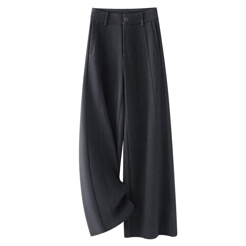 

Women s Winter 2025 Brown Wool Wide-Leg High-Waisted Slim-Fit Floor-Length Pants Triple Extra Large (3XL) сірий колір