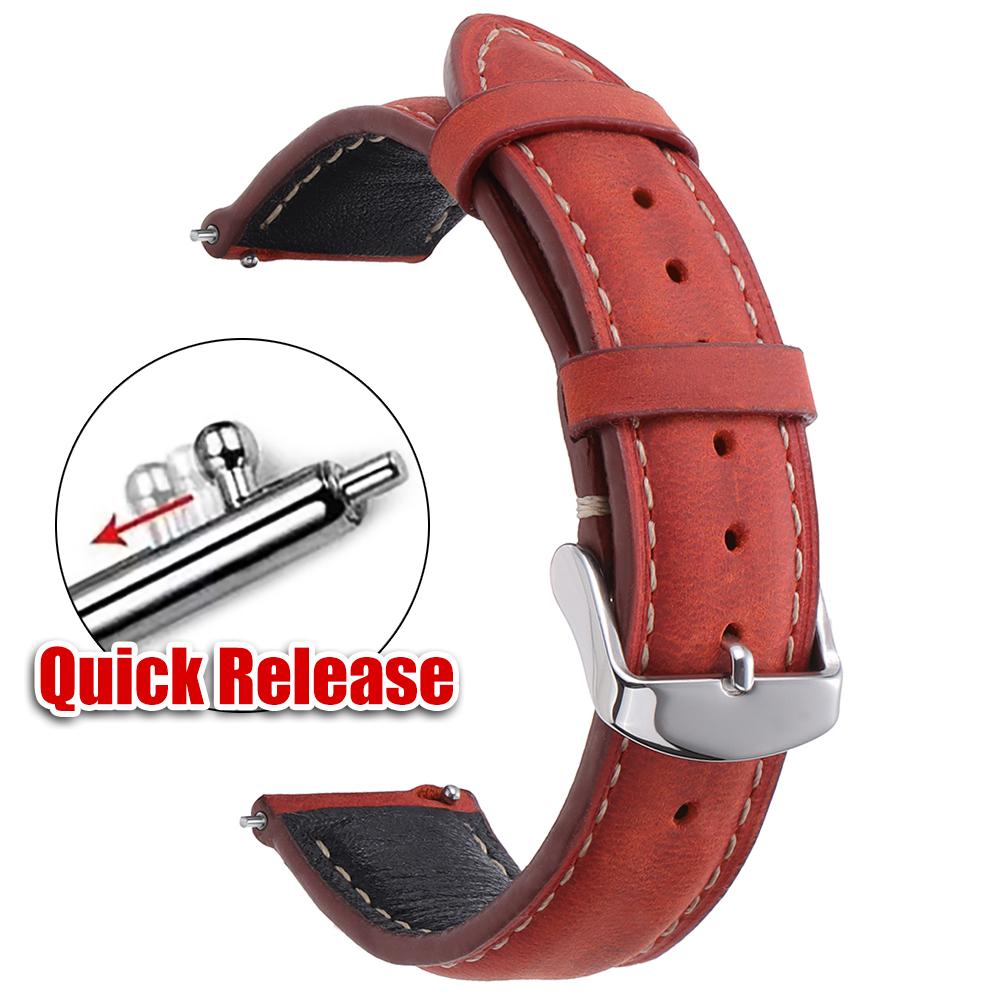 Vintage Brown Cowhide Leather Watch Strap 14/16/18/20/22/24mm Quick Release Bracelet for Samsung Galaxy Watch 7/6/5/4 Wrist Belt