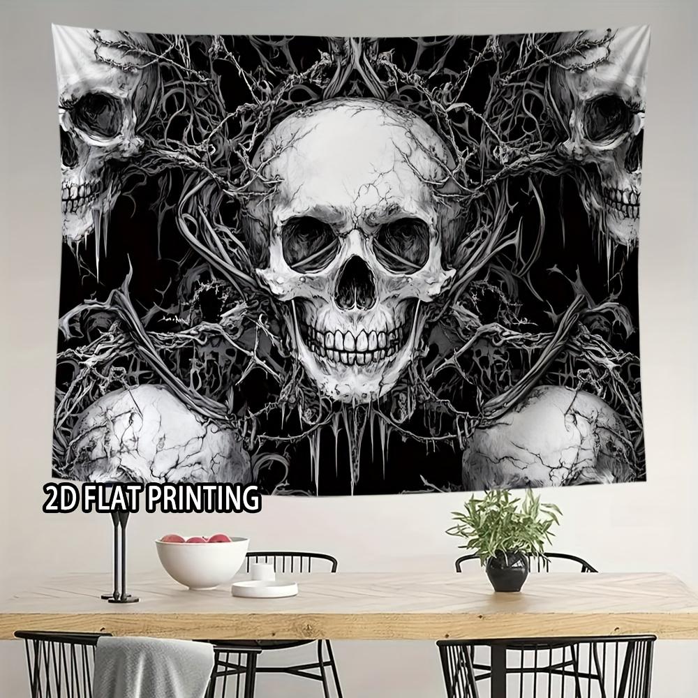 1pc Gothic Skull Party Banner - Black and White Skull Horror Aesthetics, Durable Polyester, Suitable for Halloween