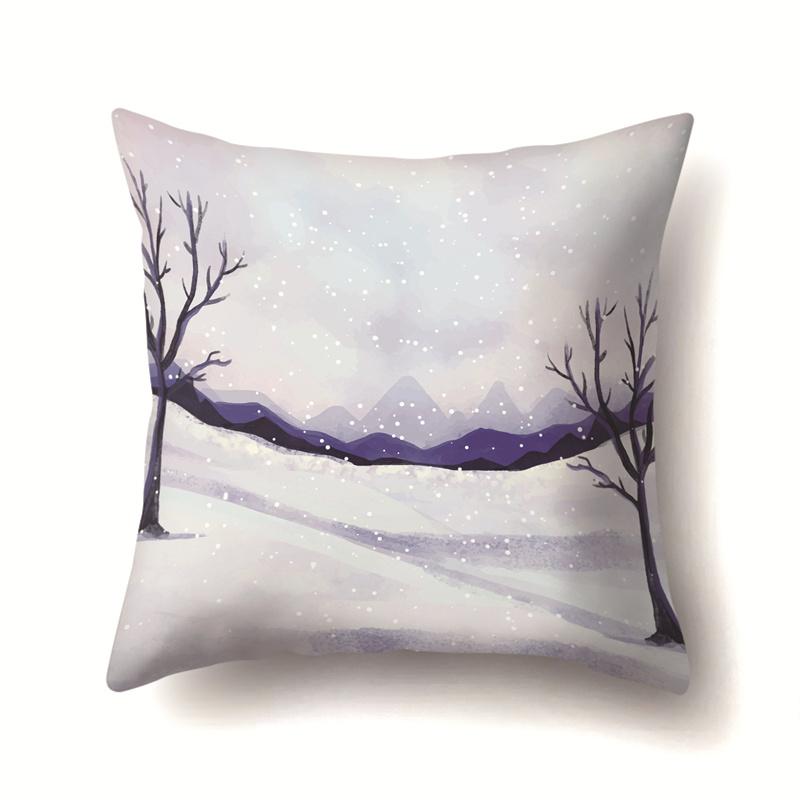 45x45cm Cartoon Fawn Snow Scene Pillow Cover Living Room Sofa Office Seat Car Waist Cushion Cushion Cover Home Decoration
