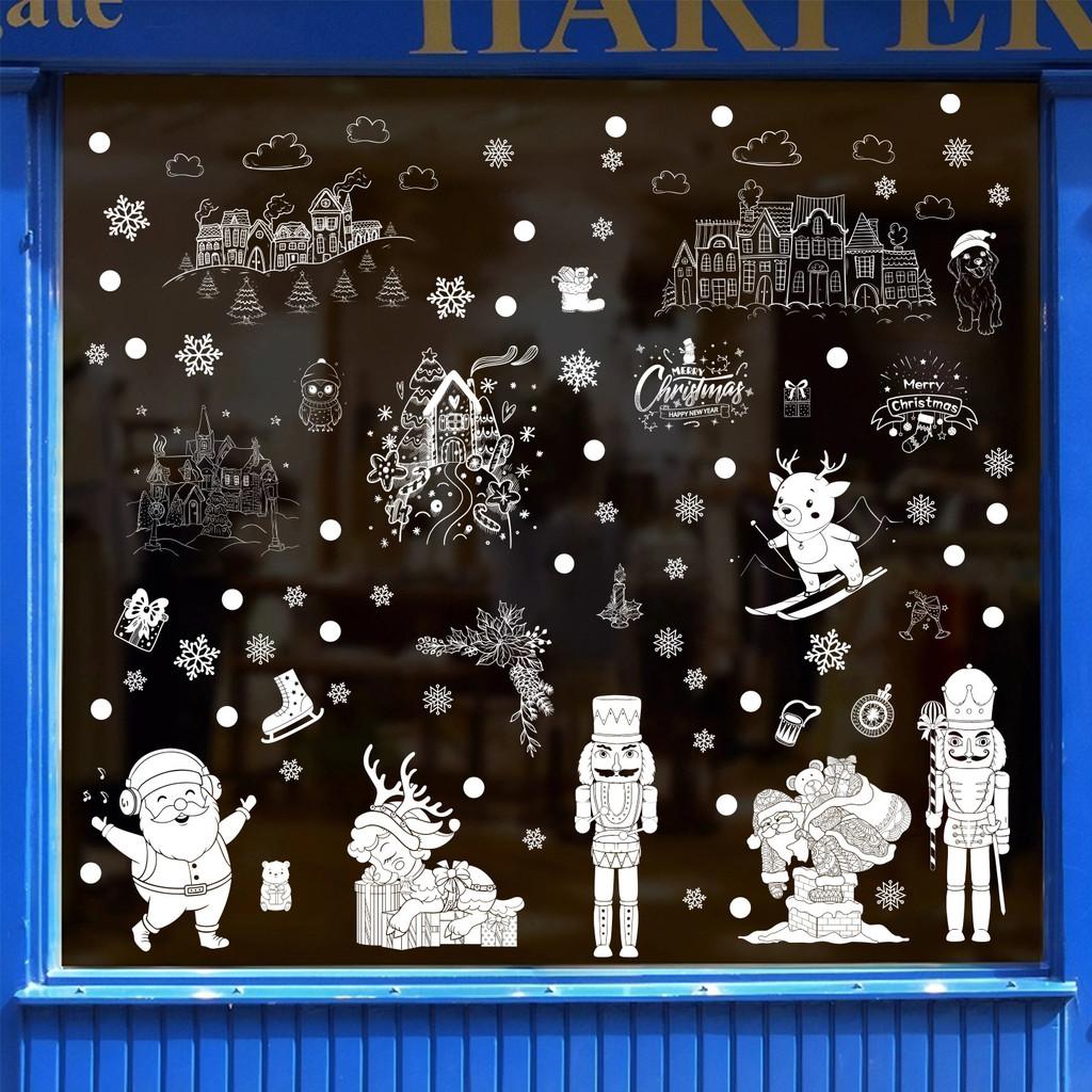 Holiday Window Pvc Sticker With Snowflakes Santa Snowmen For Christmas Decor