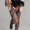 Women Sexy Hollow Out Fishnet Garter Belt Pantyhose Gothic Heart Patterned Sheer Thigh Highs Stockings Suspender Tights
