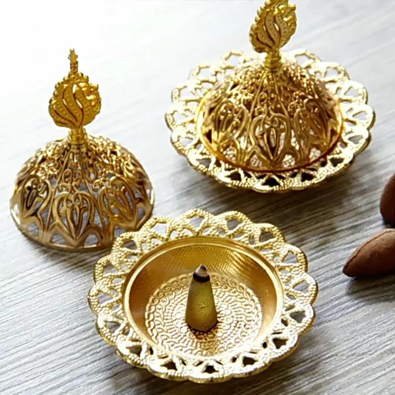 Gold Incense Burner: Vintage Openwork Metal Conical Incense Burner, Muslim Home Decor, Ramadan Gift, Tabletop Decor