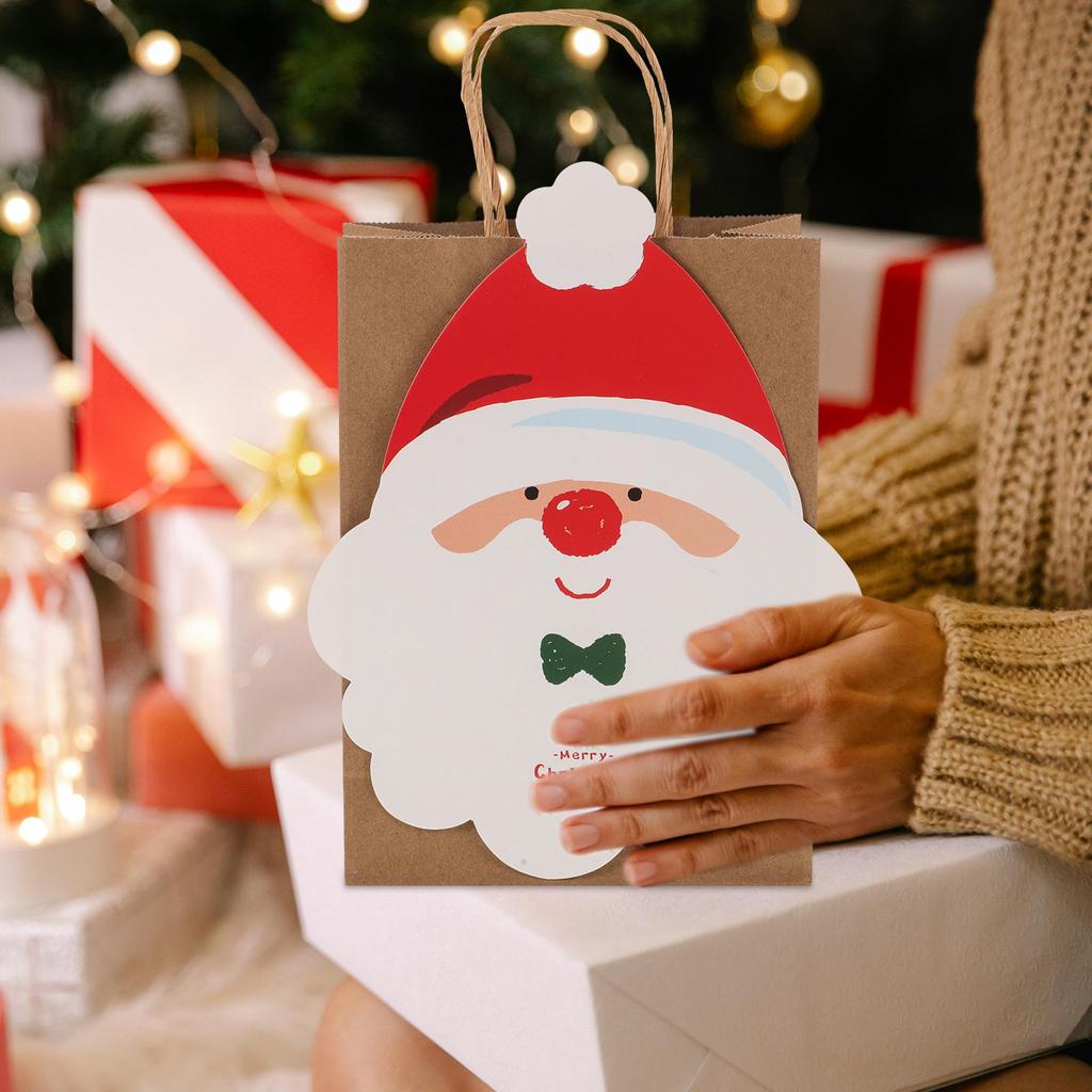 10Pcs Santa Claus Gift Bags Festive Cartoon Pattern Paper Gift Bags for Christmas Parties Weddings Holiday Presents Large