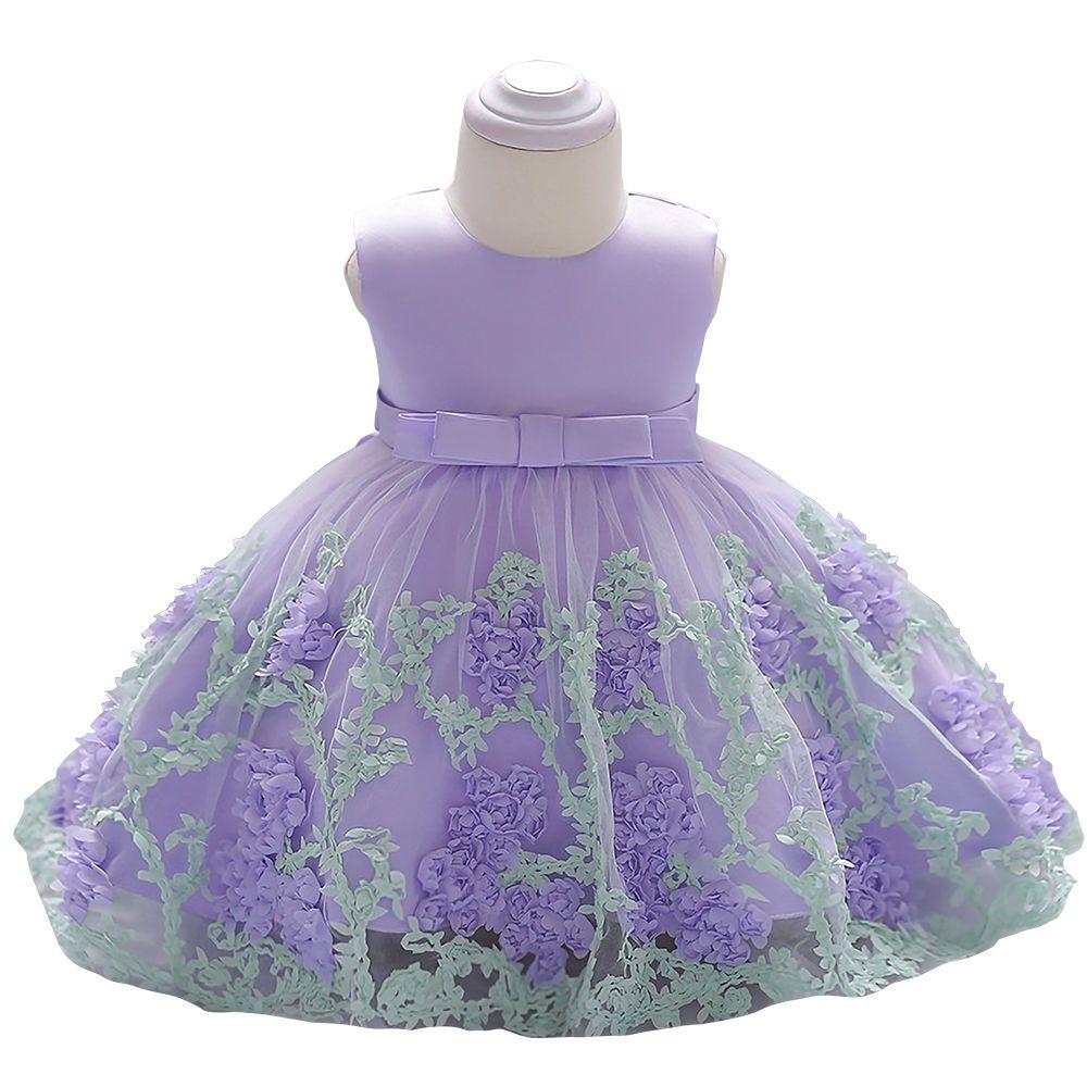 Summer Girls' Children's Dress Children's Wedding Dress Baby's First Birthday Dress Applique Mesh Puffy Skirt