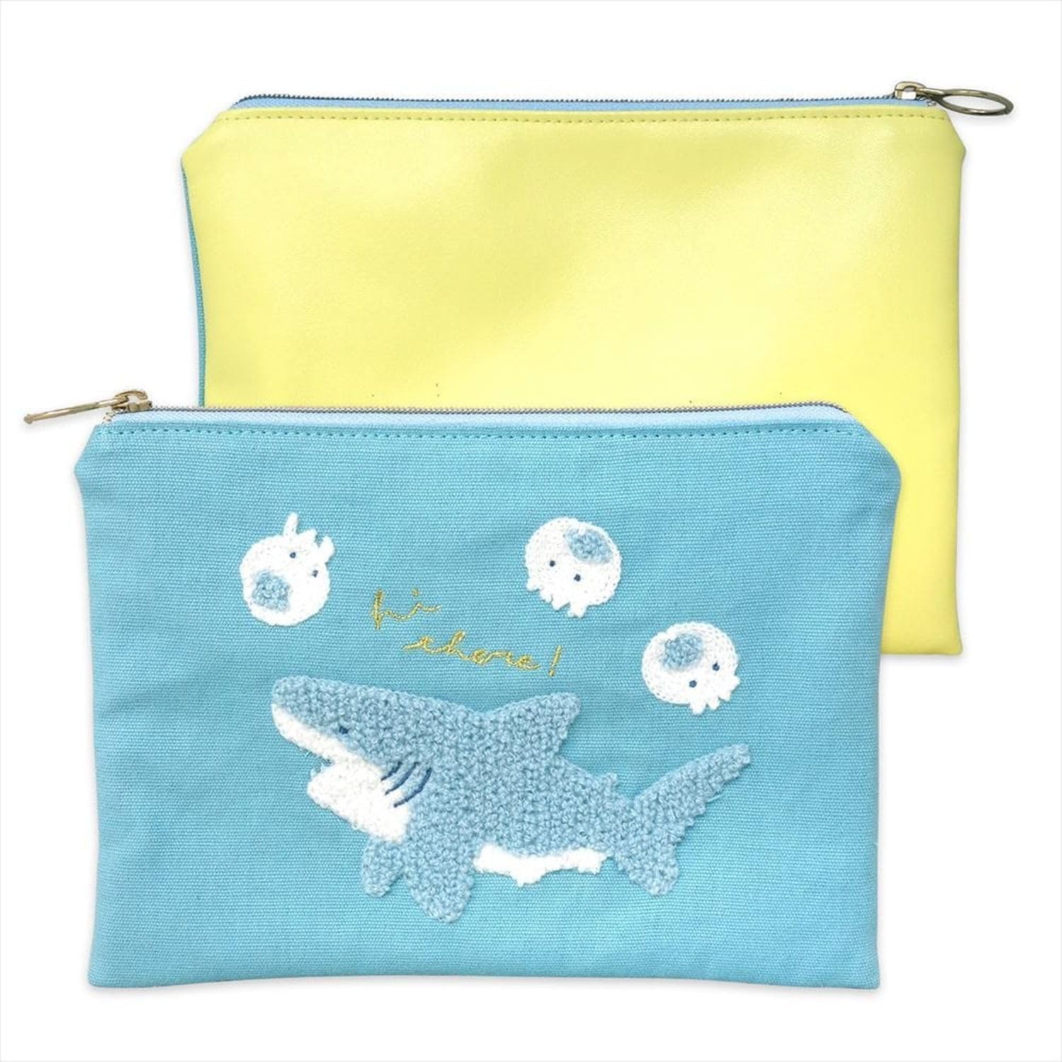 

Naitou Design [Sea Creatures] Sagara Embroidered Two-Pouch Shark and Jellyfish Plush Toy, Approx. 14cm Tall