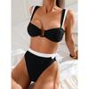 New European and American bikini thick shoulder strap split swimsuit sexy long belt model pure desire style high-end swimsuit women