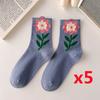 5 Pairs Lot Women Socks Cotton Japanese Korean Style Cute Flower Print Hajuruku Kawaii Floral Breathable Casual Sweet Socks