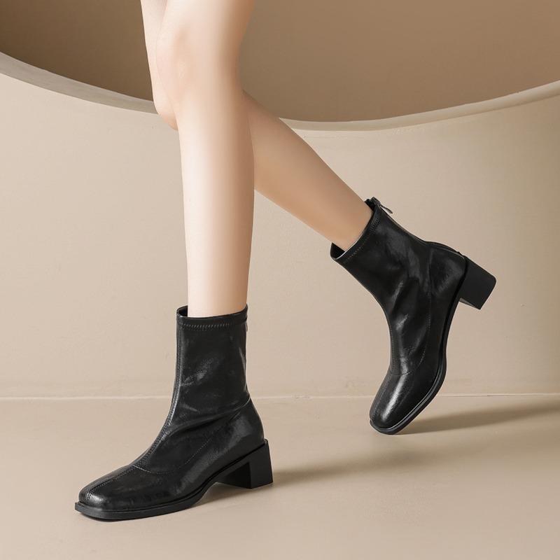2026 Spring Autumn Shoes Women Fashion Modern Boots Square Heels 4cm Brand Ladies Ankle Boots Black Brown Plus Size 42