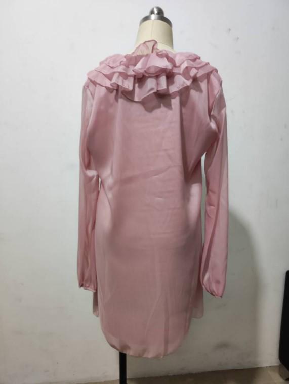 In-stock #416 Loose-Fitting Floral Lapel Long-Sleeved Chiffon Shirt