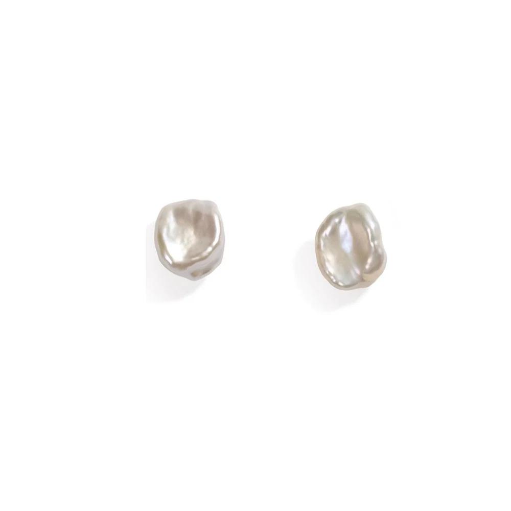 Hengsheng 7-9mm Baroque Freshwater Pearl Stud Earrings for Women 925 Sterling Silver Petal Keshi Pearl Earrings Jewelry Gift silver