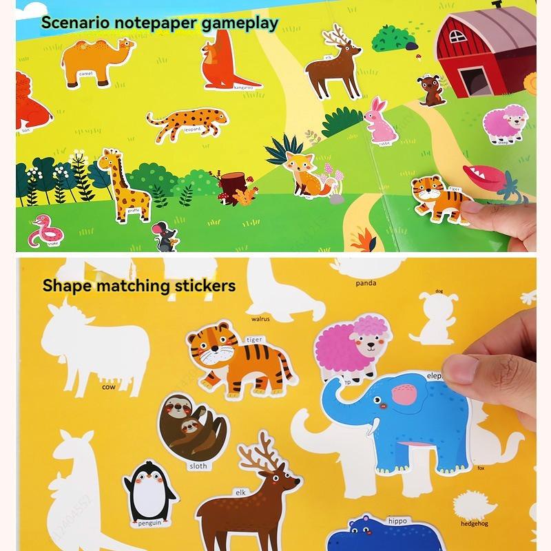 6 Styles Reusable Sticker Activity Pad,Stickers with Scene Backgrounds Educational Learning Travel Stickers Book Birthday Gifts