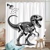 Funny Dinosaur Skeleton Shower Curtain – Black & White Design, 70X70" Polyester With Hooks, Modern Wildlife Bath Decor