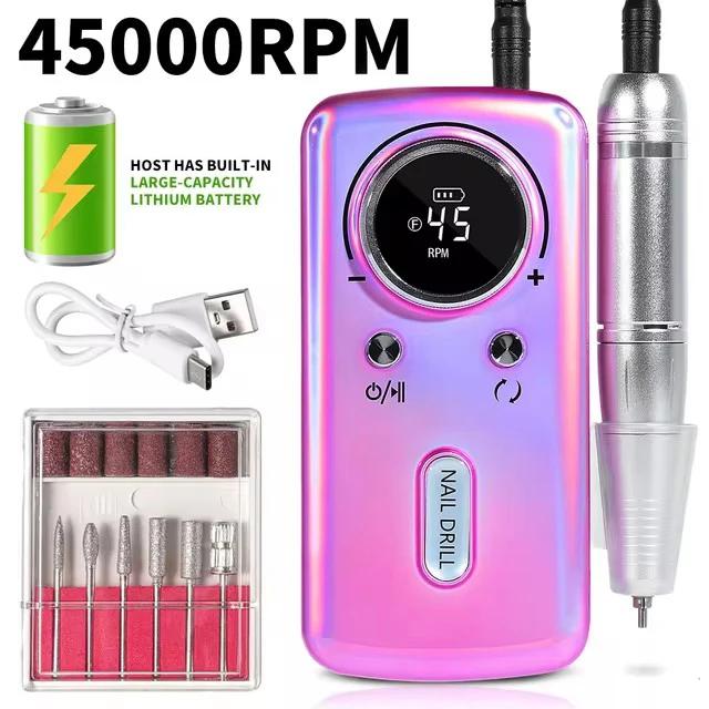 45,000 RPM rechargeable electric nail drill, professional nail drill for gel nails, portable nail file and trimming tool