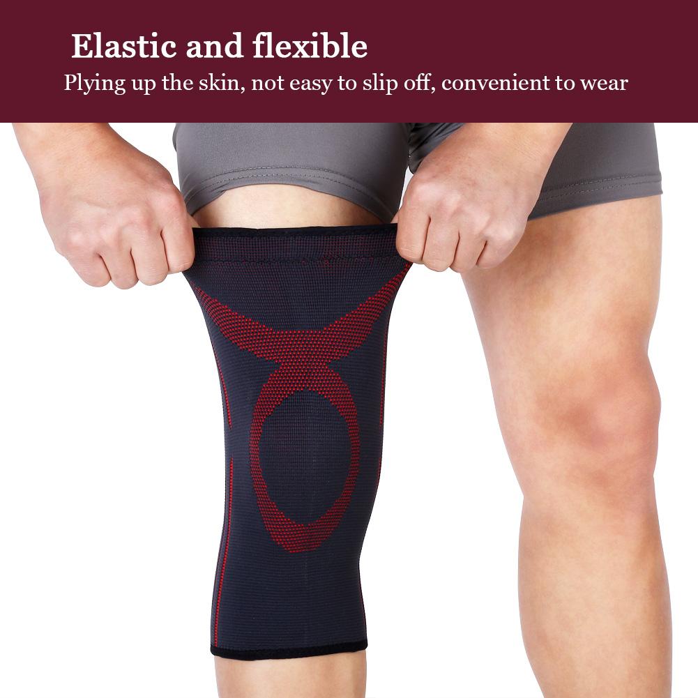 Sports Elastic Support Belt Sleeve Bandage Wrap Volleyball Soccer Knee Pad Black   Red L