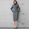 2024 Women's Gray Plaid Two-Piece Suit – Korean Style Formal Jacket & Skirt for Early Autumn