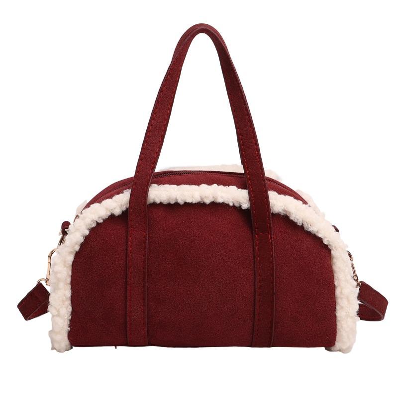 Trendy lamswol splicing damesmode pluche high-end herfst en winter handtas kleine vierkante tas trend