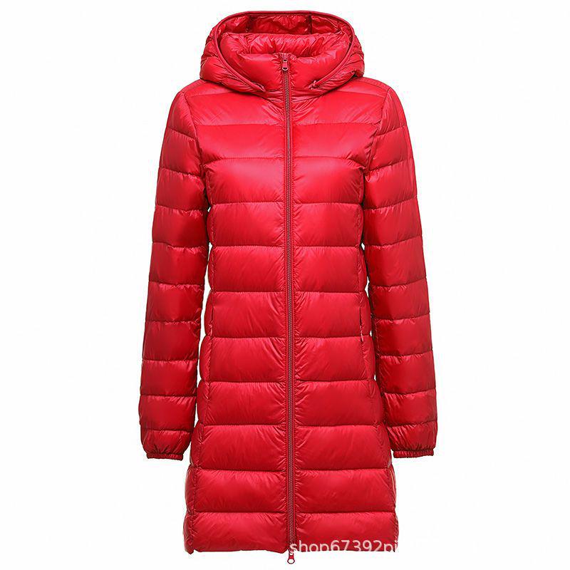 

Женский легкий пуховик средней длины с капюшоном и съемным капюшоном - Модное осенне-зимнее пальто больших размеров 2XL