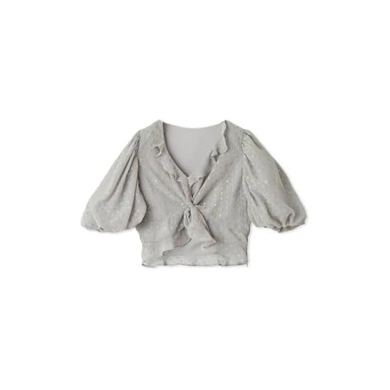 [Sneider] Jacquard Puff Sleeve Cropped Blouse SWFB252007 Women s