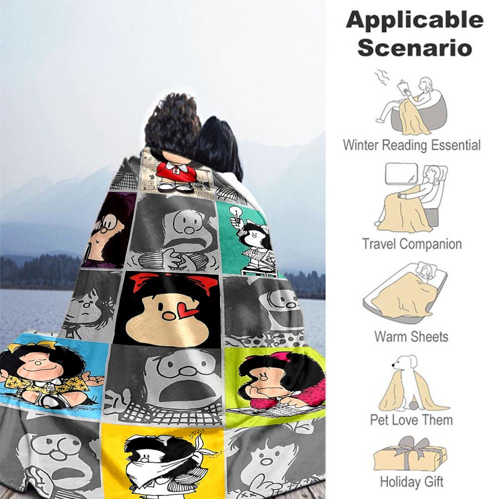 1PC Mafalda Outdoor Blanket Lightweight Flannel, Soft & Warm, All-Season Use for Sofa, Outdoor, Camping, Living Room, Office29