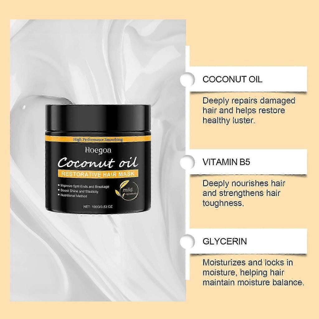 Deep Repair Coconut Oil Hair Mask for Dry, Damaged Hair - Nourishing, Smoothing, and Long-Lasting Shine with Refreshing Coconut Scent - 100g