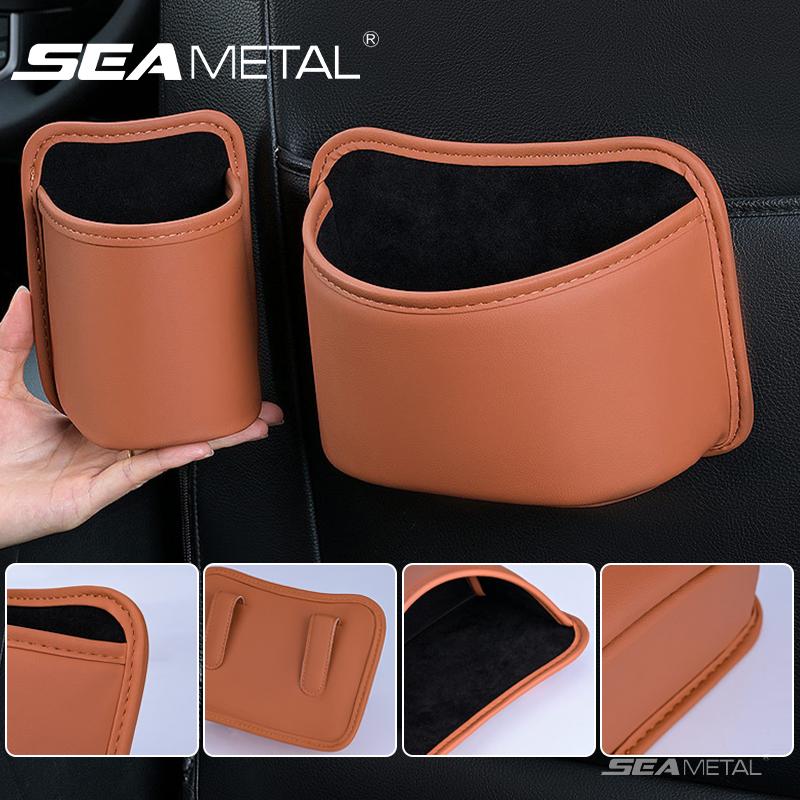 SEAMETAL Car Door Storage Box PU Leather Auto Seat Back Hanging Cup Holder Trash Can Multi-function Car Storage Pocket Organizer