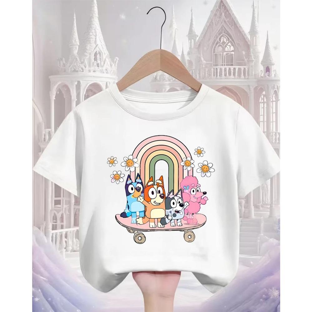 

Kids Casual Tee Street Fashion Bluey Popular Cartoon Print For Boys Girls Summer Soft Comfort Tops 3-14 Age 110