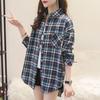 Women's Spring Autumn Large Size Long Sleeve Shirts Female Vintage Loose Plaid Coats Turn Down Collar Button Tops Blouses
