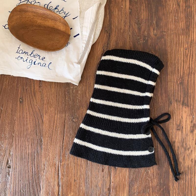 Baby Striped Balaclava Hat Warm Knitted Beanie Cap Kids One Piece Pullover Hats Children Winter Ear Protection Hooded Beanies