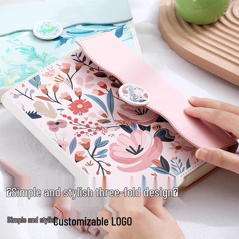 Zuolanze A5 Magnetic Tri-Fold Floral Leather Notebook