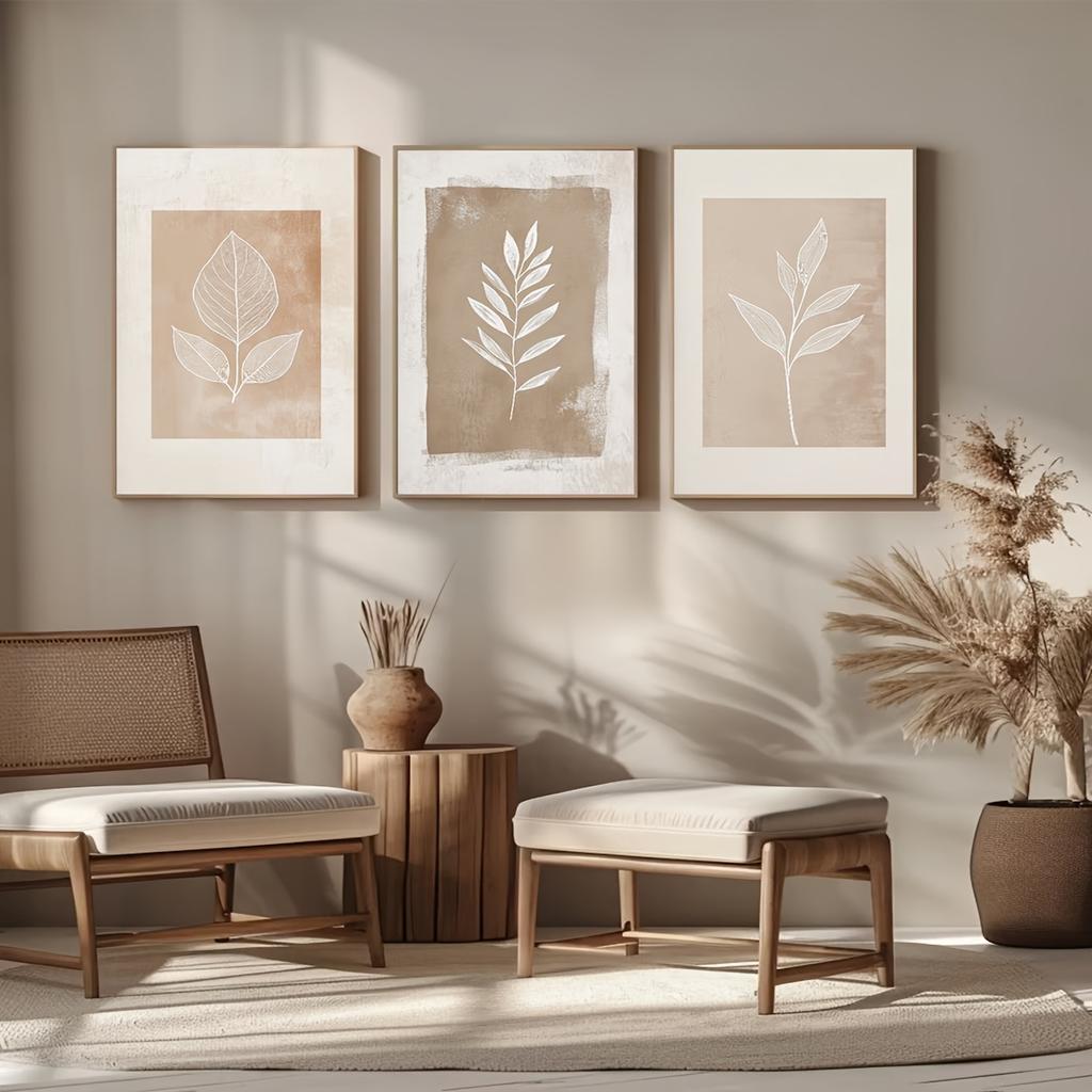 3pcs Neutral Minimalist Abstract Fern Boho Wall Art Decor Paintings Warm Tones Wall Decor Posters Home Decor Creative Gifts