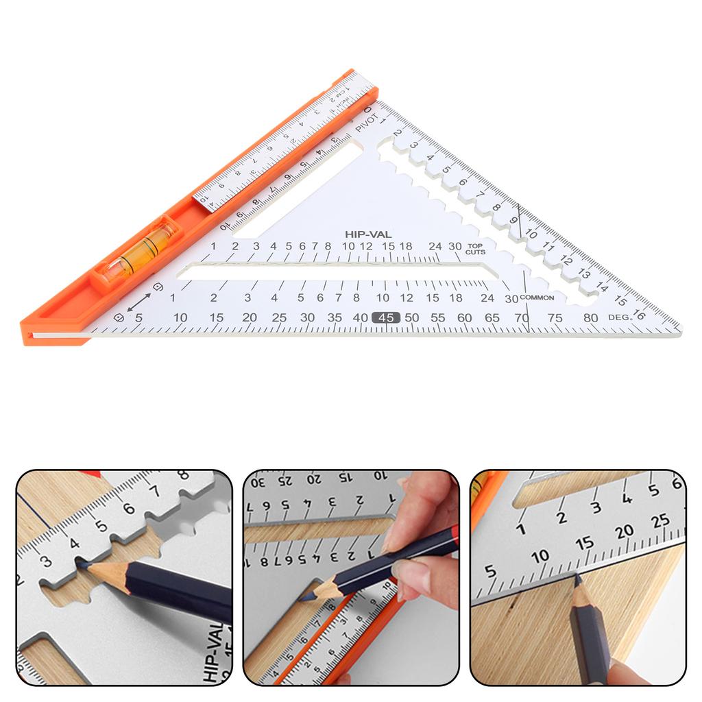 Carpenter Square Multifunctional Protractor Angles Try Square 45 & 90 Degree Angles Marking Gauge with Level & Ruler