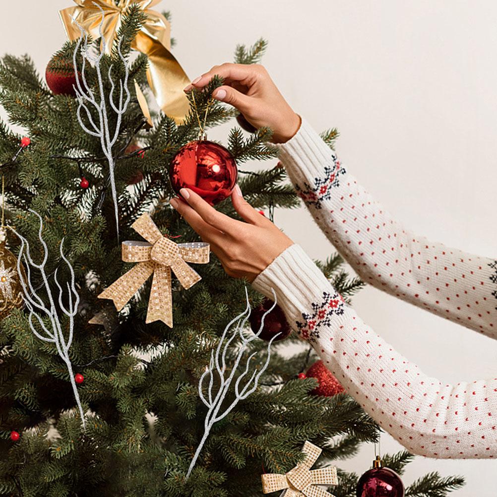 20 Pcs Artificial Plant Withered Vine Christmas Tree Branch Glitter Curly Branches Decor for Vase Xmas Stems Decorations Plants