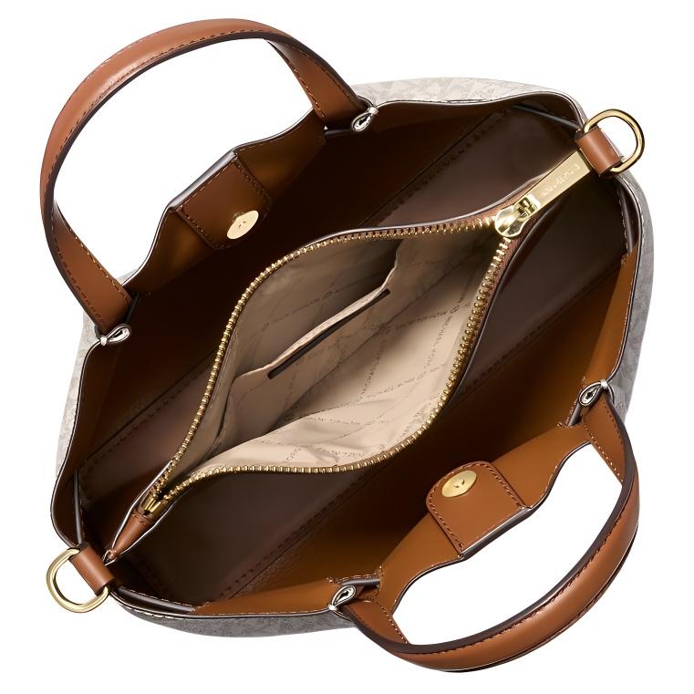 Michael Kors MK Carson Borsa a Tote in Ecopelle con Logo e Morsetto Cavallo da Donna Borse a Tote Marrone Scuro Marrone Ghianda 35S5G2ZS5T-BROWN