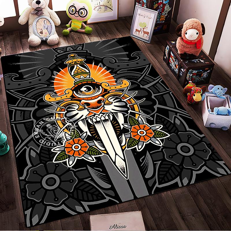 "Retro Tiger Eye Design Carpet with Sword and Floral Patterns" Suitable for use as an anti-slip for living room bedroom sofas