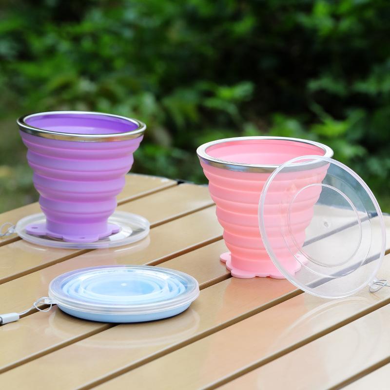 180Ml Portable Silicone Folding Water Cup Heat Resistant Foldable Mug With Lid For Outdoor Travel Drinking