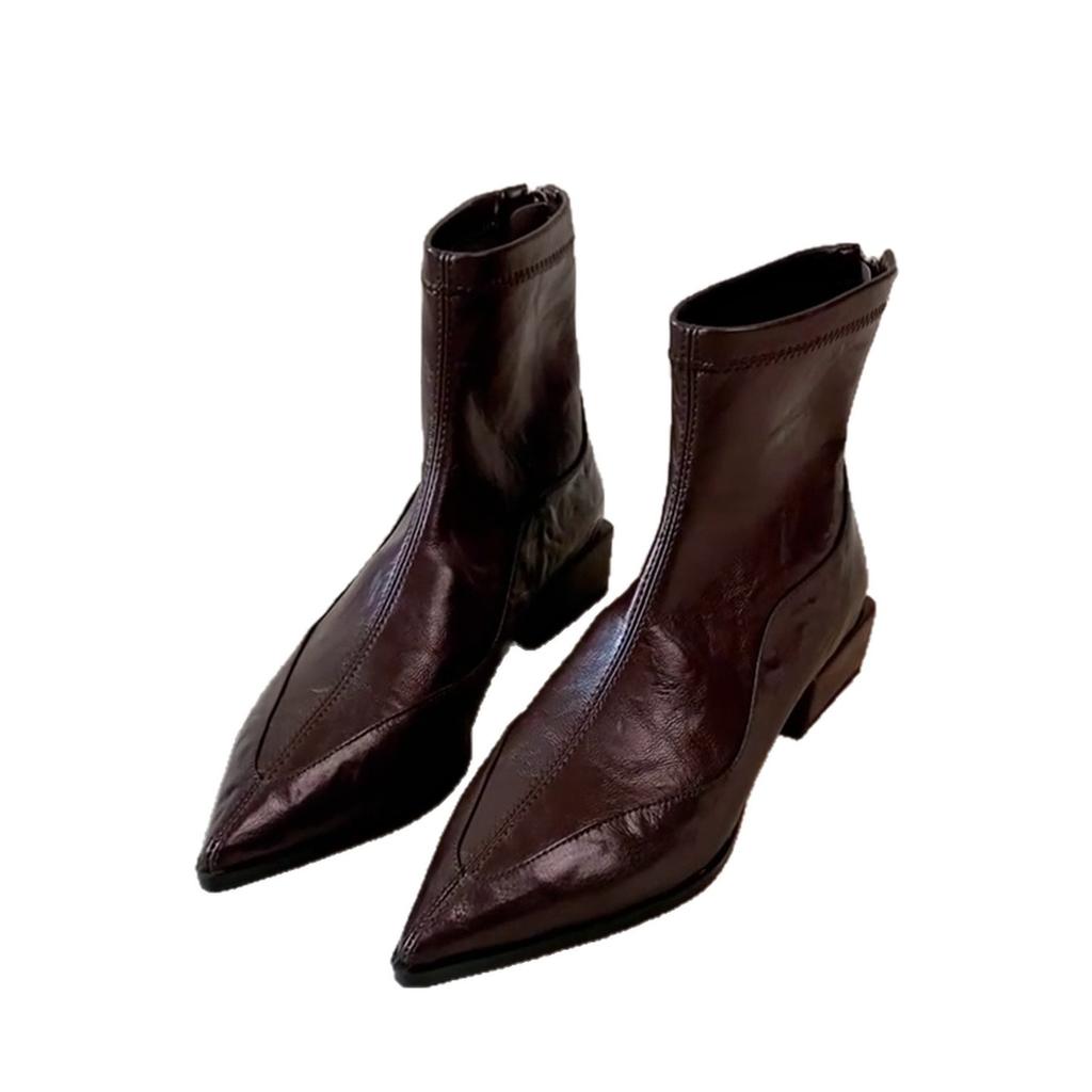 Schafsleder~ Französische spitze Stiefeletten Damen 2025 neue Pendler dicker Absatz dünne Stiefel super angesagt Herbst Chelsea Boots