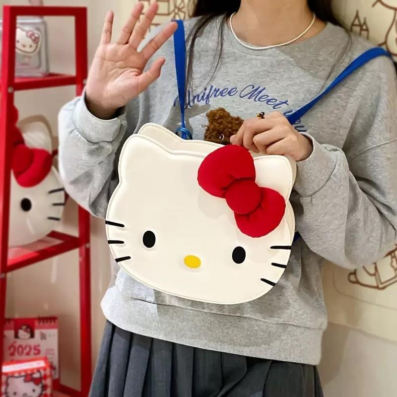 Red Cat Bow Cartoon Cute Backpack Student Leisure Bag For Use Daily