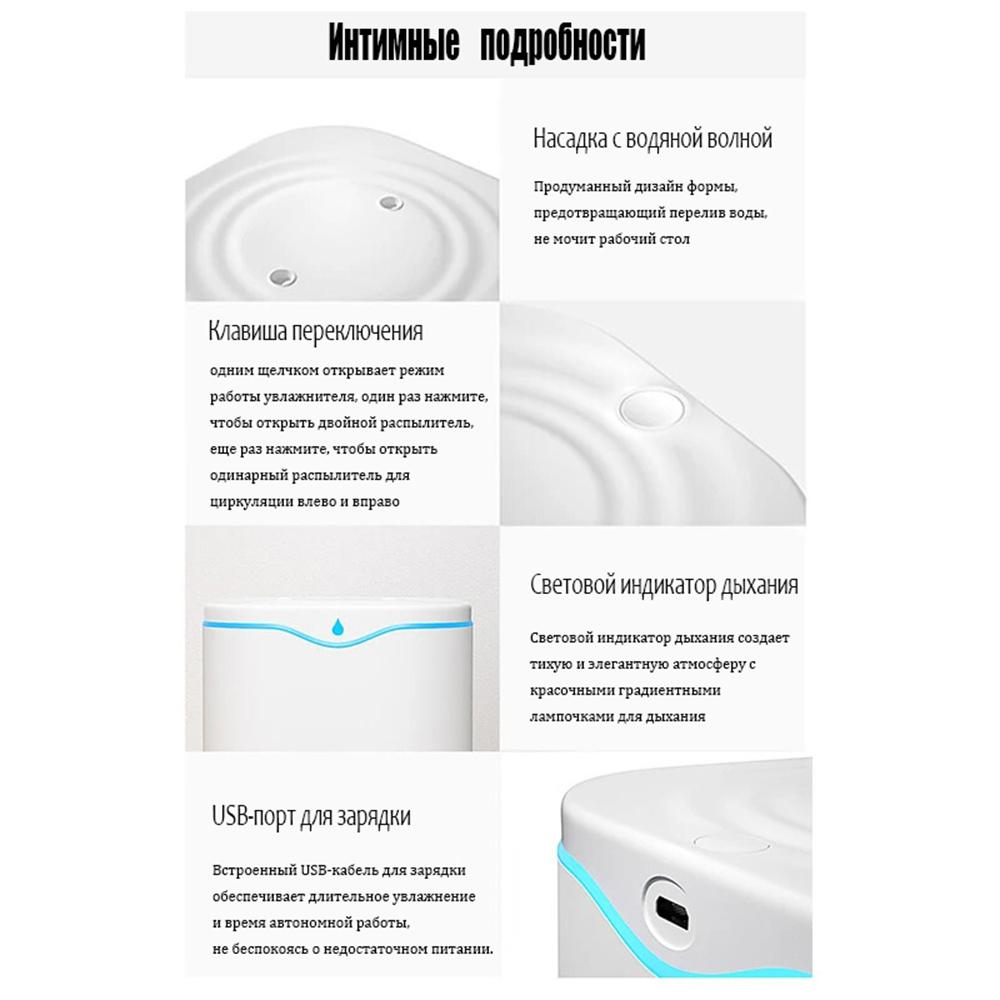 2.2L Large Capacity USB Air Humidifier Double Spray Port Humidifier Cool Mist Maker