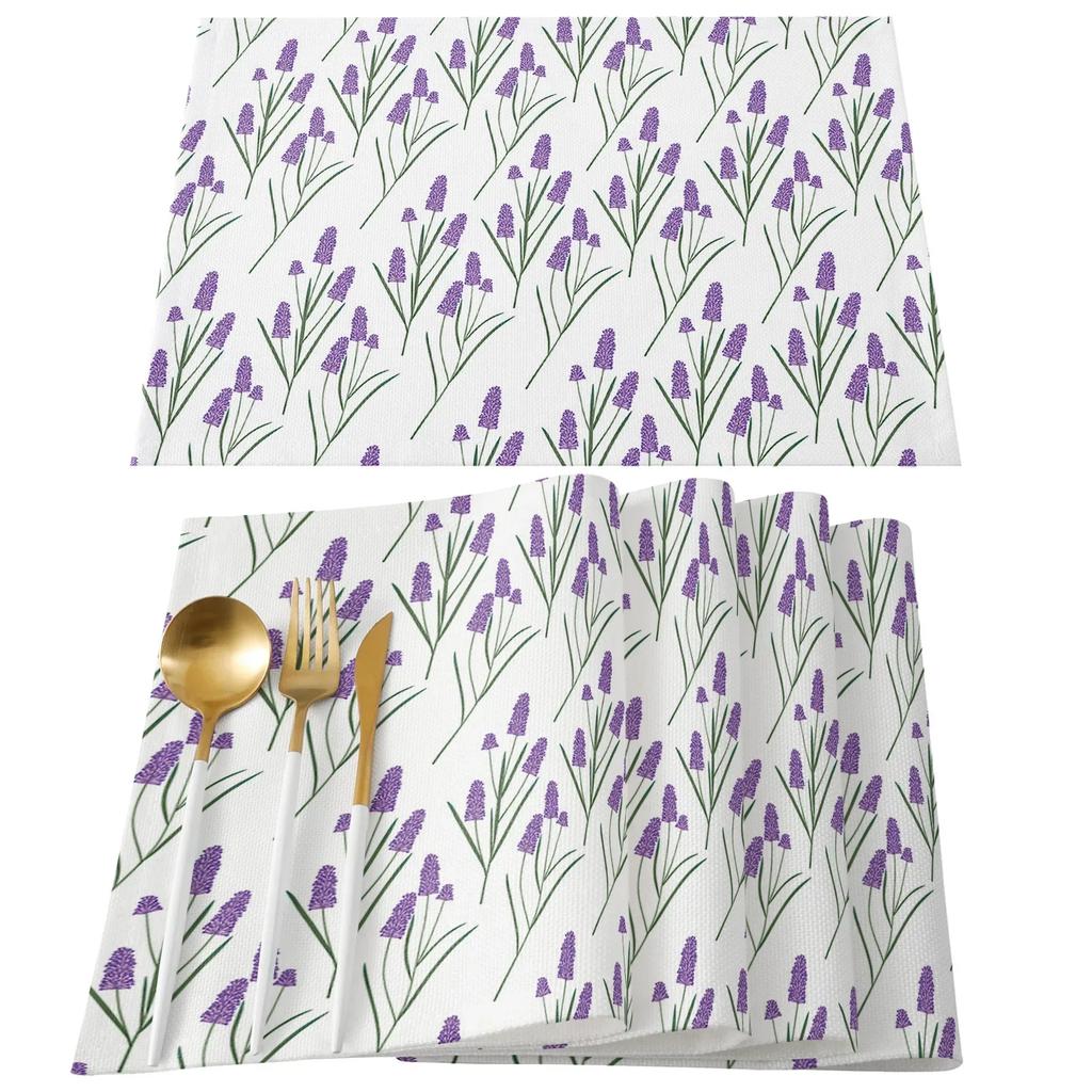 1PC Table Mats Purple Lavender Printed Linen   Kitchen Accessories Home Party Decorative Placemats