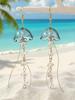 Women's Jellyfish Earrings - Geometric Tassels, Lightweight Dangle Earrings With Iridescent Jellyfish Pendant
